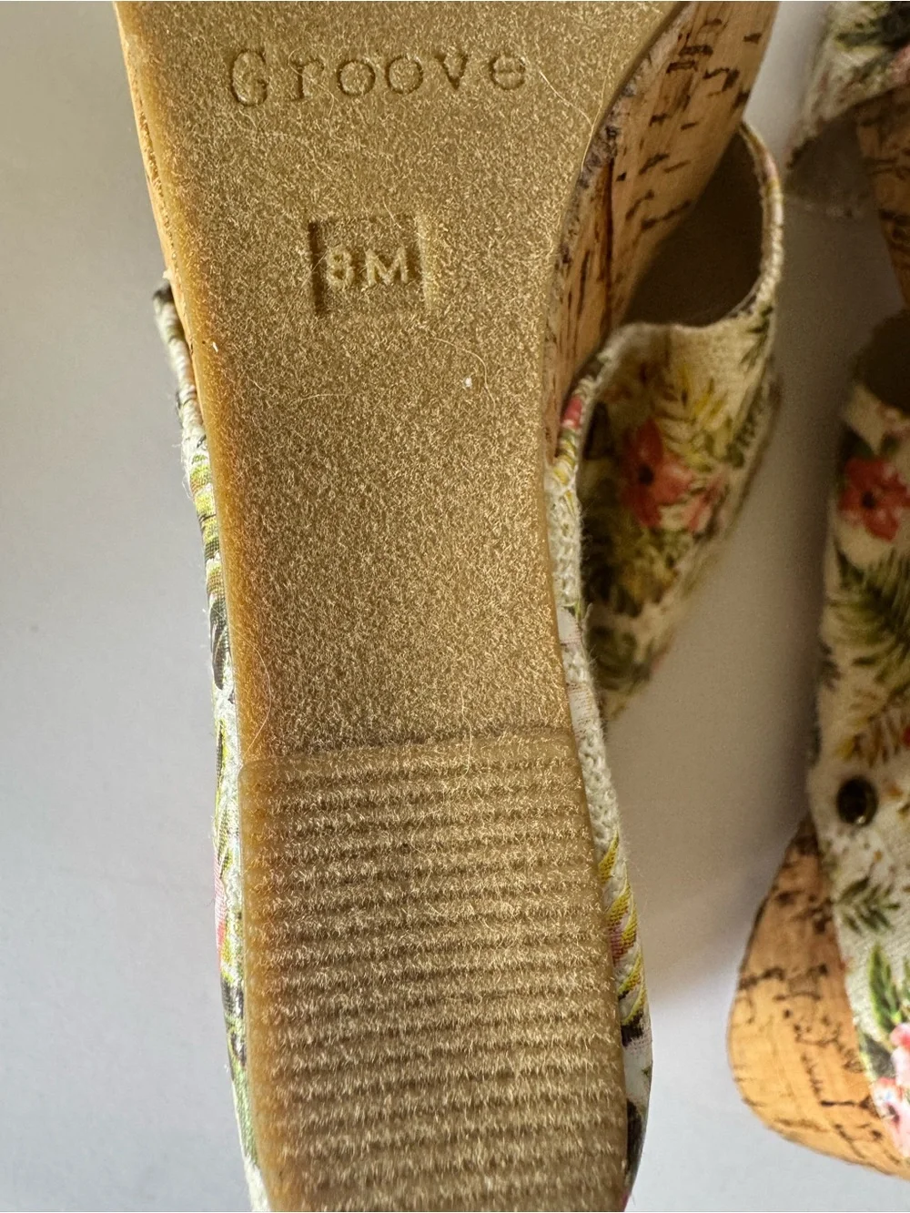 Groove Women's 8M Cork Wedge Shoes Mule Floral Heels Slide Sandal Fashion Casual